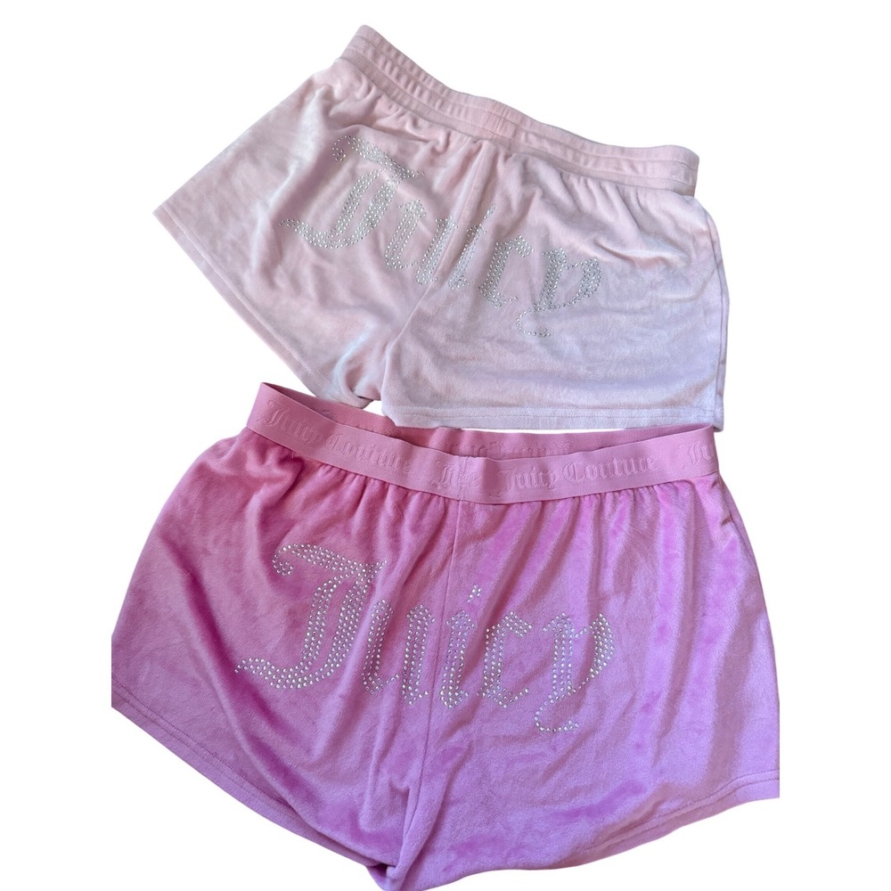 Y2K Juicy Couture Sleep Shorts Set 2 Pairs Pink Rhinestone‎ Logo